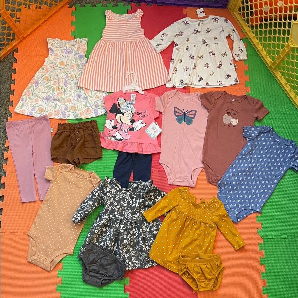 15 Piece baby clothes bundle sizes 6months to 18months Carters Disney Baby